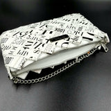 "IRIS" Purse with Silver Chain Black&White Writing - By Hands from Claudia