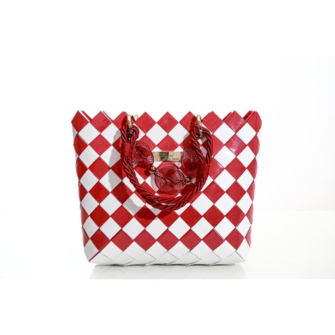 "CLARA" Unique Handmade Handbag Red&White - By Hands from Claudia